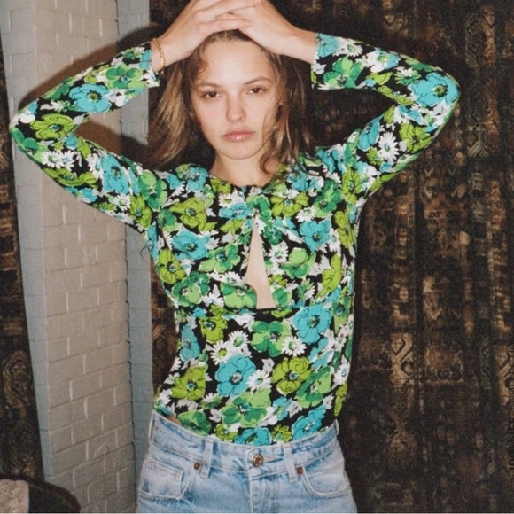 Zara Blue and Green Cut Out Bodysuit A039 - Picture 1 of 6